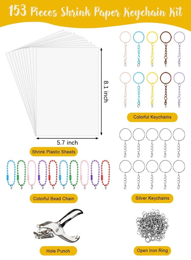 HFKPJRT 153 Pcs Shrink Paper Keychain Kit, 22 Shrink Plastic Sheets 8"x 5.7" with Keychain Accessories, Jump Rings, Lobster Clasps, Film Papers for DIY Shrinky, Jewelry Making Gifts for Kids & Adults - Image 2